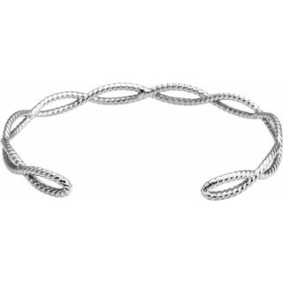 14K White 6 1/4 In Rope Cuff Bracelet