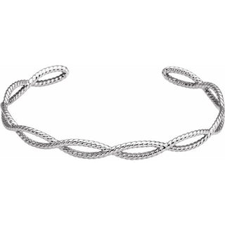 14K White 6 1/4 In Rope Cuff Bracelet