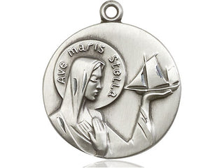 Sterling Silver Our Lady Star of the Sea Medal Catholic Jewelry