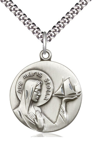 Sterling Silver Our Lady Star of the Sea Medal Catholic Jewelry