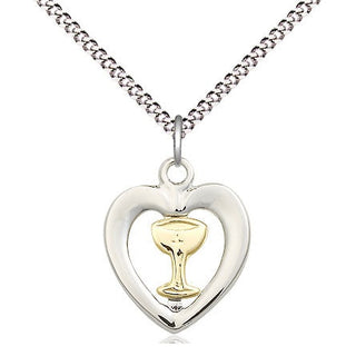 Two-Tone GF/SS Heart / Chalice Medal Religious and Catholic Jewelry