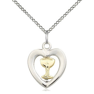 Two-Tone GF/SS Heart / Chalice Medal Religious and Catholic Jewelry