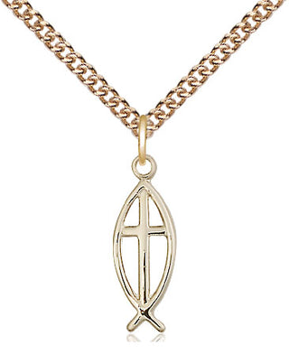 14kt Gold Filled Fish Cross Medal Religious Jewelry