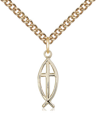 14kt Gold Fish Cross Medal