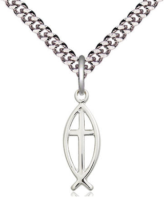 Pewter Fish Cross Medal Religious Jewelry