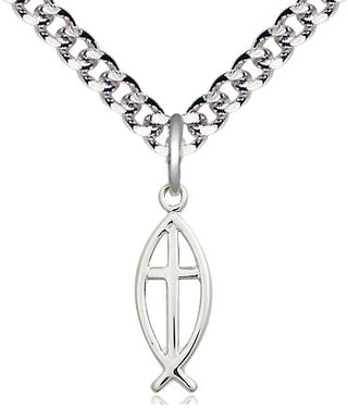 Pewter Fish Cross Medal Religious Jewelry