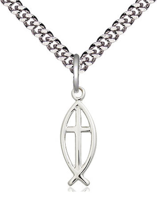 Pewter Fish Cross Medal Religious Jewelry