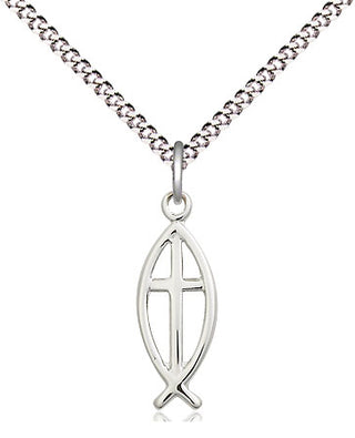 Sterling Silver Fish Cross Medal Religious Jewelry