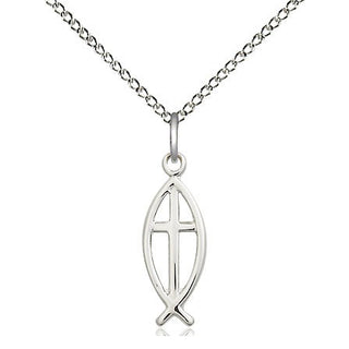 Sterling Silver Fish Cross Medal Religious Jewelry