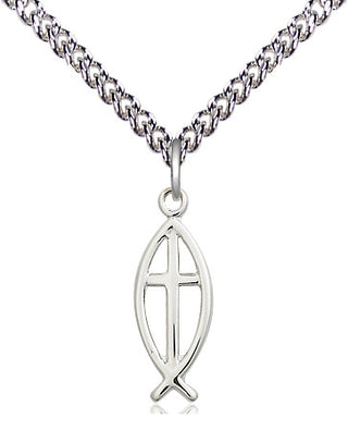 Sterling Silver Fish Cross Medal Religious Jewelry