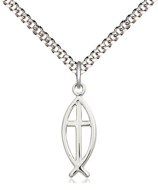 Sterling Silver Fish Cross Medal Religious Jewelry