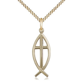 14kt Gold Filled Fish Cross Medal Catholic Jewelry