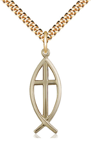 14kt Gold Filled Fish Cross Medal Catholic Jewelry