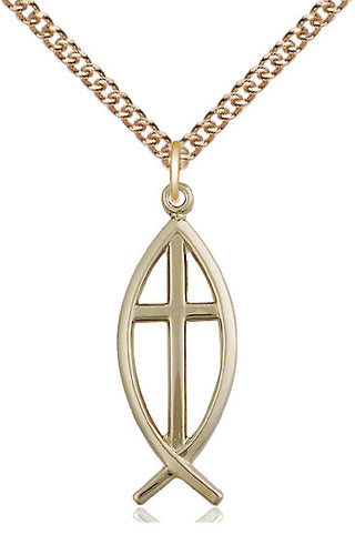 14kt Gold Filled Fish Cross Medal Catholic Jewelry