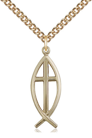 14kt Gold Fish Cross Medal