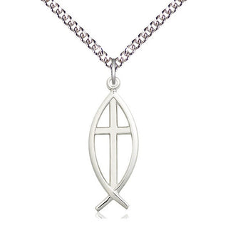 Sterling Silver Fish Cross Medal Catholic Jewelry