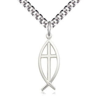 Sterling Silver Fish Cross Medal Catholic Jewelry