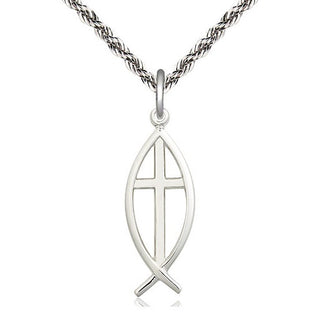 Sterling Silver Fish Cross Medal Catholic Jewelry