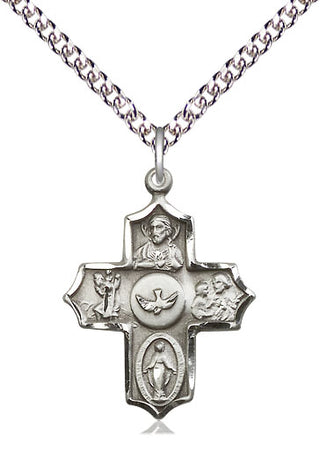 Sterling Silver 5-Way Medal Religious Jewelry