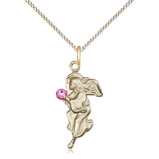 14kt Gold Filled Guardian Angel Pendant with 3mm Rose Swarovski Necklace