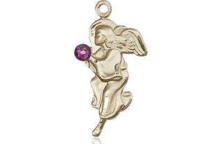 14kt Gold Filled Guardian Angel Pendant with a 3mm Amethyst Swarovski stone on an 18-inch Gold Filled Light Curb Chain