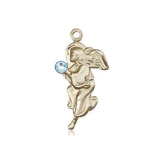 14kt Gold Filled Guardian Angel Pendant with a 3mm Aqua Swarovski stone on an 18-inch Gold Filled Light Curb Chain
