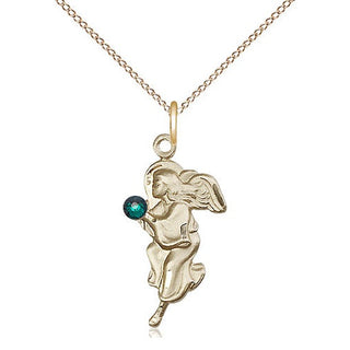14kt Gold Filled Guardian Angel Pendant with 3mm Emerald Swarovski Necklace