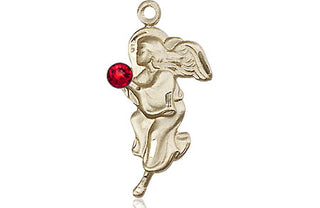 14kt Gold Filled Guardian Angel Pendant with a 3mm Ruby Swarovski stone on an 18-inch Gold Filled Light Curb Chain