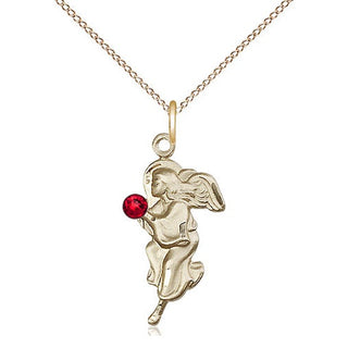 14kt Gold Filled Guardian Angel Pendant with 3mm Ruby Swarovski Necklace