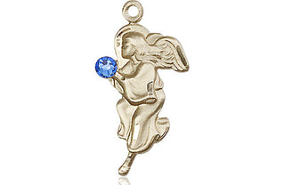 14kt Gold Filled Guardian Angel Pendant with a 3mm Sapphire Swarovski stone on an 18-inch Gold Filled Light Curb Chain