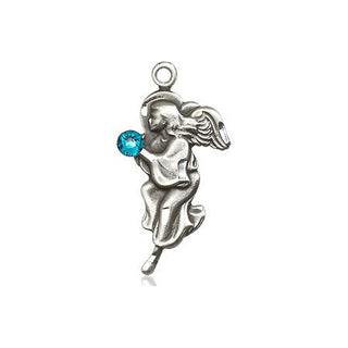 Sterling Silver Guardian Angel Pendant with a 3mm Zircon Swarovski stone on an 18-inch Sterling Silver Light Curb Chain