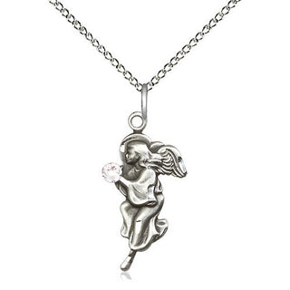 Sterling Silver Guardian Angel Pendant with 3mm Crystal Swarovski stone Necklace