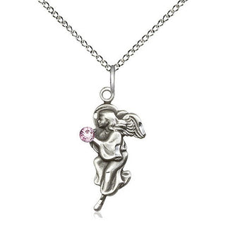 Sterling Silver Guardian Angel Pendant with 3mm Light Amethyst Swarovski stone Necklace