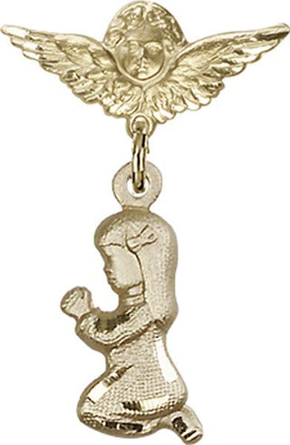 14kt Gold Filled Small Angel w/Wings Praying Girl Baby Badge