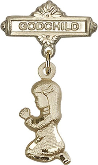 14kt Gold Filled Godchild Praying Girl Baby Badge