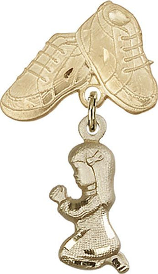 14kt Gold Filled Baby Boots Praying Girl Baby Badge