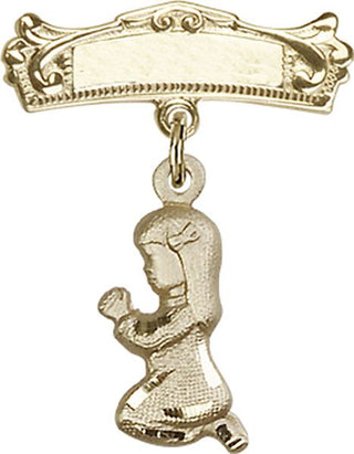 14kt Gold Badge Pin Praying Girl Baby Badge