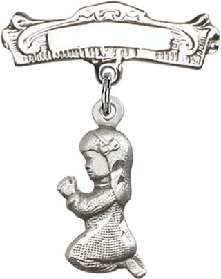 Sterling Silver Badge Pin Praying Girl Baby Badge