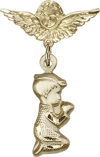 14kt Gold Small Angel w/Wings Praying Boy Baby Badge
