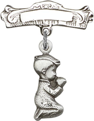 Sterling Silver Badge Pin Praying Boy Baby Badge