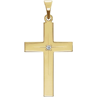 14K Yellow .01 CT Natural Diamond Cross 18" Necklace