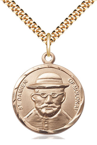 14kt Gold Filled Saint Damien of Molokai Medal Catholic Jewelry