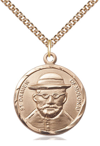 14kt Gold Filled Saint Damien of Molokai Medal Catholic Jewelry