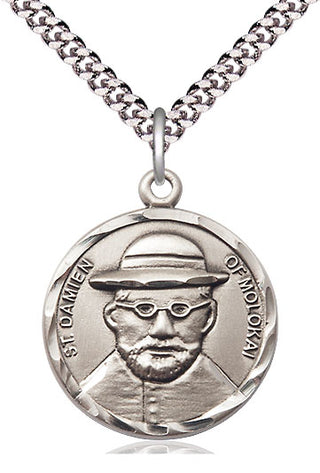 Sterling Silver Saint Damien of Molokai Medal Catholic Jewelry