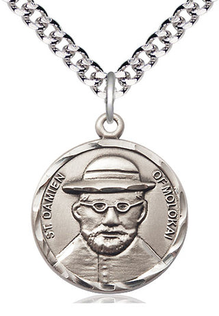Sterling Silver Saint Damien of Molokai Medal Catholic Jewelry