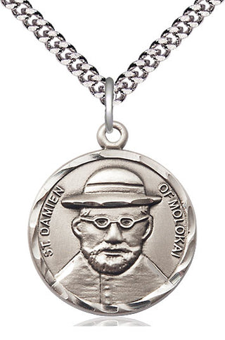 Sterling Silver Saint Damien of Molokai Medal Catholic Jewelry