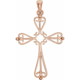 14K Rose Cross Pendant