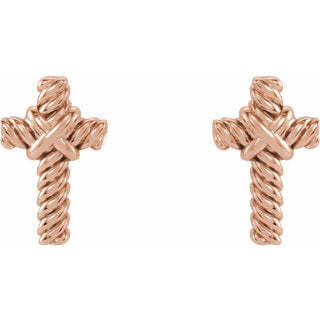 14K Rose Rope Cross Earrings
