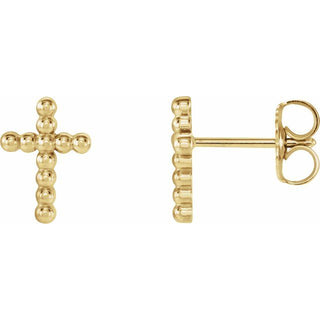14K Yellow Beaded Cross Earrings