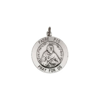 Sterling Silver 18 mm Round Saint Padre Pio 18" Necklace